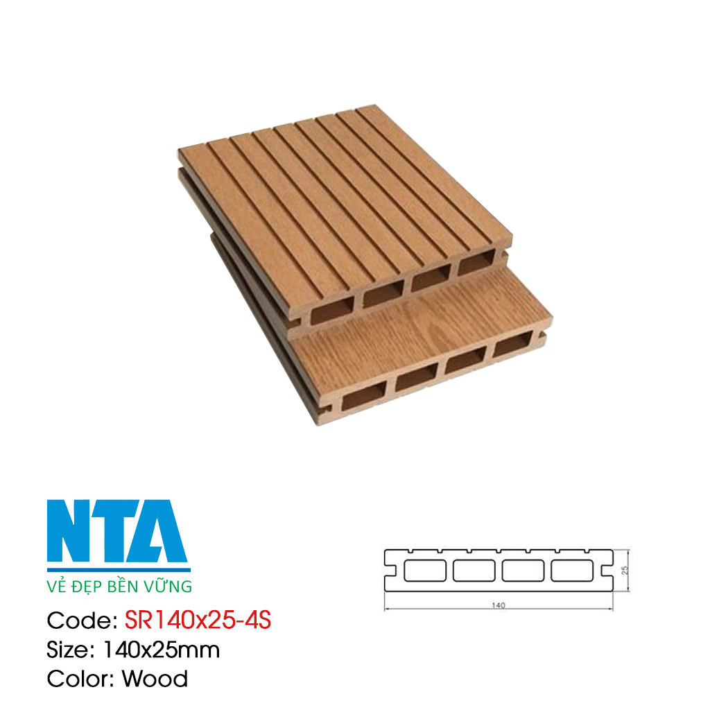 Sàn rỗng lỗ vuông SR140x25-4S màu gỗ